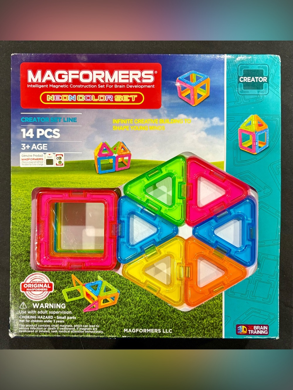 Genuine Magformers Neon Color Set 14 Piece Magnetic Construction Toy STEM